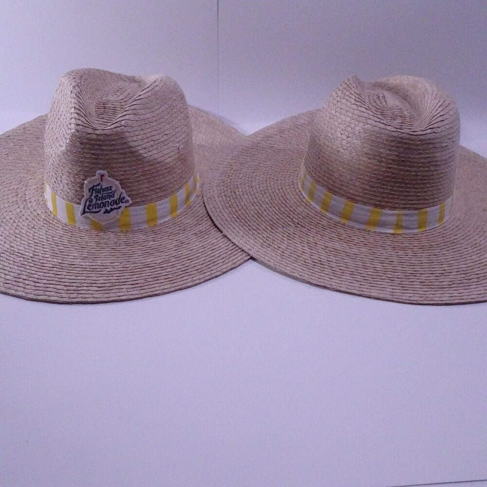 Fishers Island Lemonade Straw Wide Brim Ribbon Sun Hat Set of 2 PCS NEW